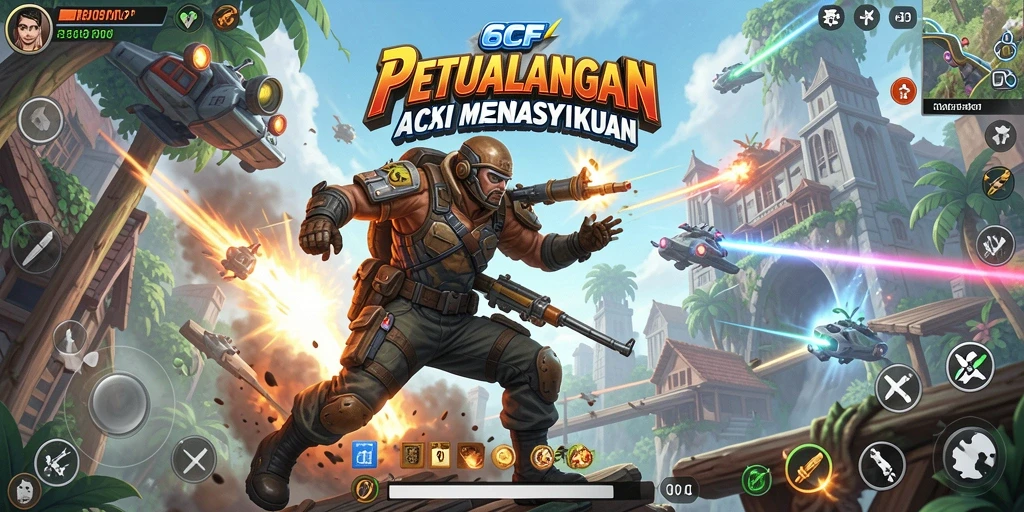 Tampilan gameplay 6CF yang penuh aksi dan petualangan.
